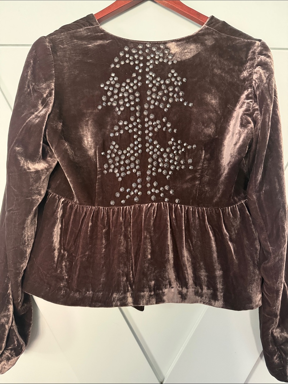Odd Molly Underground Velvet Jack Stud-Trim Blazer in Deep Brown - Picture 6 of 9